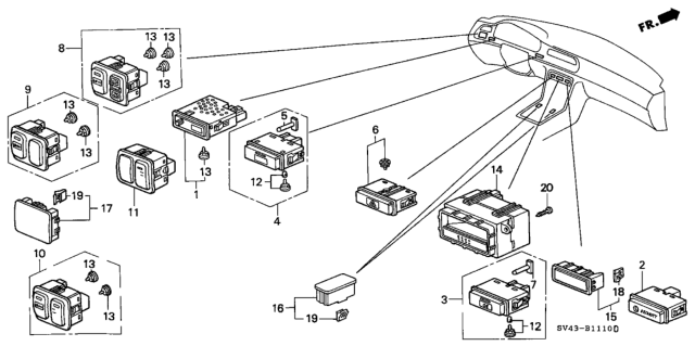 1997 Honda Accord Controller, Illumination Diagram for 35150-SV4-003