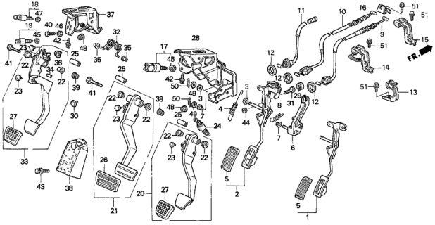 1994 Honda Del Sol 2 Door V-TEC KA 5MT Pedal Diagram