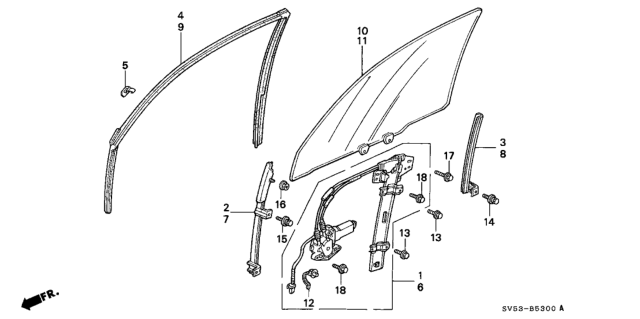 1995 Honda Accord 5 Door LX KA 4AT Front Door Glass Diagram
