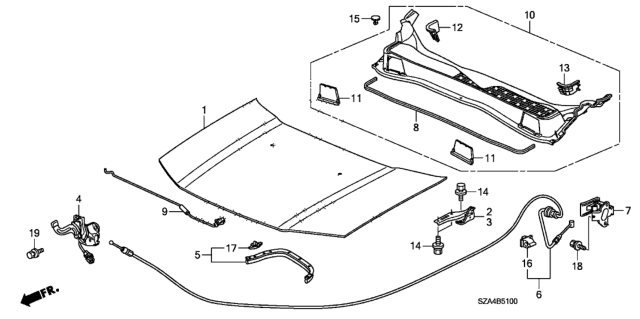 2012 Honda Pilot 5 Door EX-L (2WD) KA 5AT Engine Hood Diagram