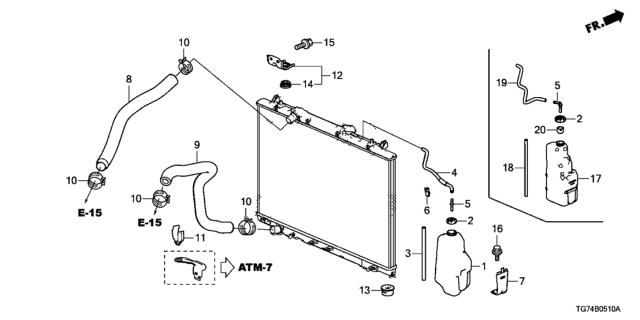 2019 Honda Pilot Radiator Hose - Reserve Tank Diagram