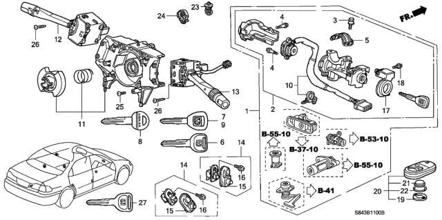 1998 Honda Accord Key Set, Cylinder (Service) Diagram for 06350-S84-A20