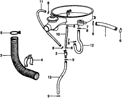 1977 Honda Civic 2 Door ** (1200) ** 4MT Air Cleaner Tubing Diagram