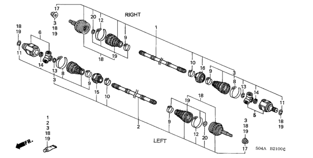 1998 Honda Civic Joint, Inboard Diagram for 44310-S04-900