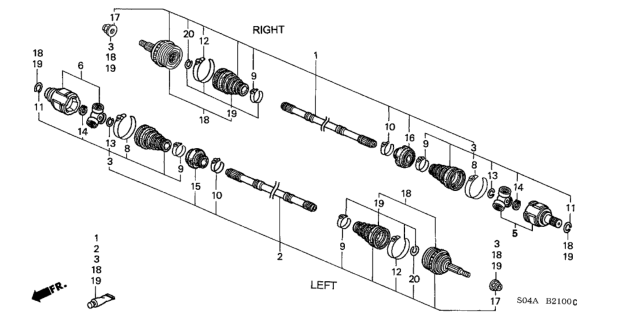 1998 Honda Civic Driveshaft Set, Passenger Side Diagram for 44010-S04-961