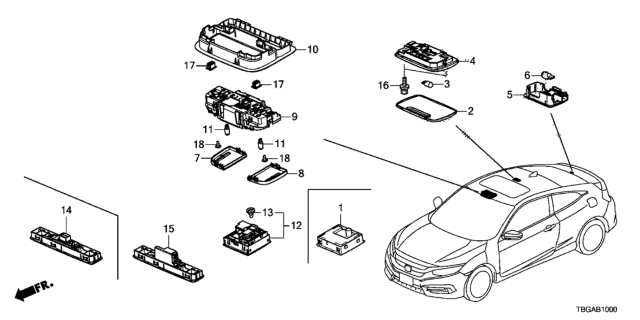 2020 Honda Civic Light Assy., Ambient *NH900L* (DEEP BLACK) Diagram for 34180-TED-N01ZB