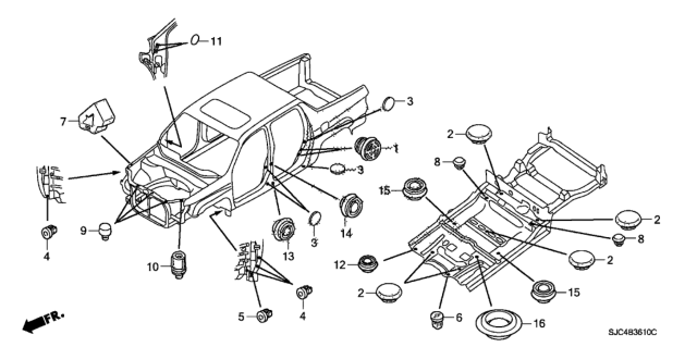 2007 Honda Ridgeline Grommet (Front) Diagram