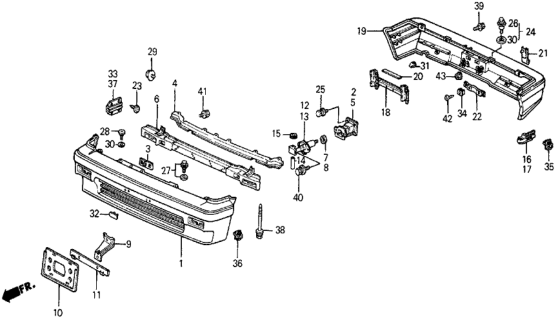 1986 Honda Civic Beam, FR. Bumper Diagram for 62550-SB6-660