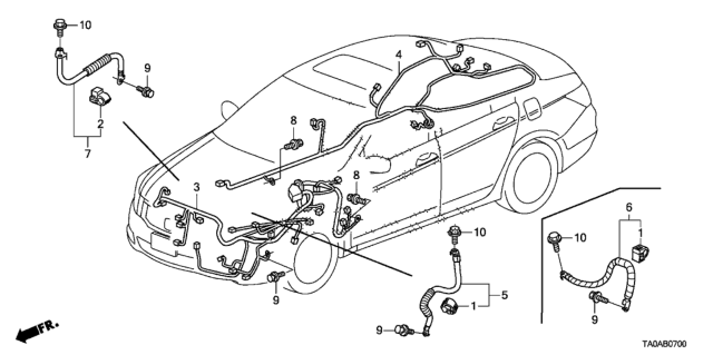 2012 Honda Accord Wire Harness, R. Side Diagram for 32140-TA0-A12