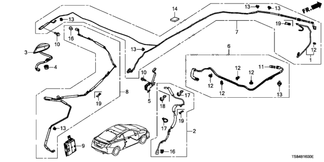 2014 Honda Civic Antenna Assembly, Xm (Silver Metallic) Diagram for 39150-TS8-A02ZC