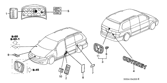 2002 Honda Odyssey Emblem, Rear (H) Diagram for 75700-S5A-000