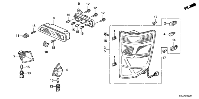 2014 Honda Ridgeline 4 Door RTS KA 5AT Taillight - License Light Diagram