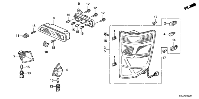 2014 Honda Ridgeline Taillight Assy., R. Diagram for 33500-SJC-A21