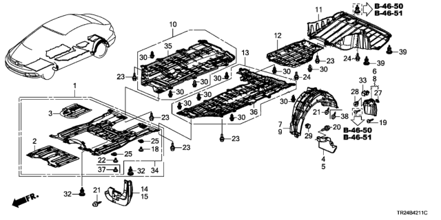 2012 Honda Civic Cover, R. FR. Floor (Lower) Diagram for 74606-TR0-A00