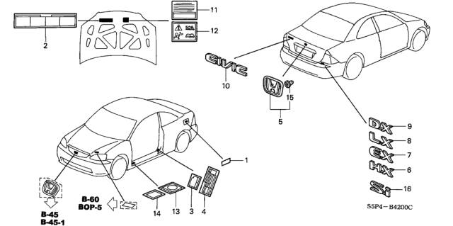 2004 Honda Civic Emblems - Caution Labels Diagram