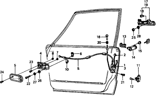 1976 Honda Civic Lock, R. FR. Door Diagram for 75410-664-620