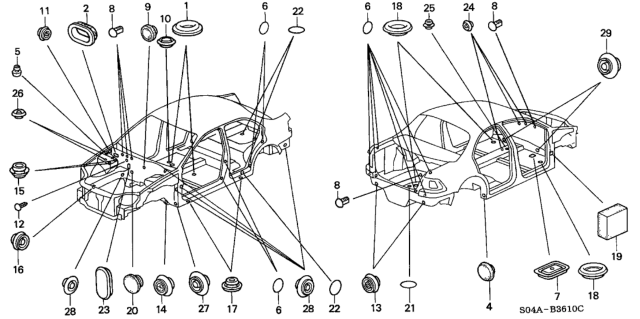 1999 Honda Civic Clip, Dashboard Insulator Diagram for 74261-S01-A00