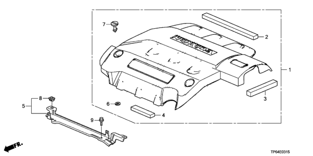 2010 Honda Crosstour Rubber C, Engine Cover Diagram for 17143-RBR-A00