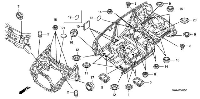 2008 Honda CR-V 5 Door EX-L (2WD) KA 5AT Grommet (Front) Diagram