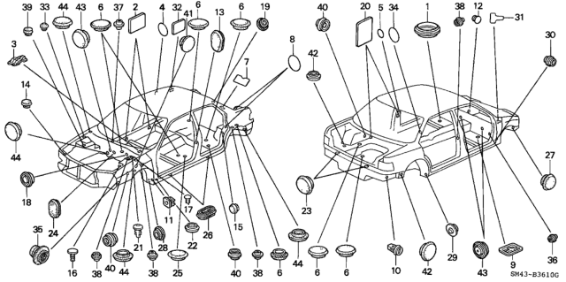 1991 Honda Accord Plug, Dashboard Hole (Upper) Diagram for 74232-SM4-A00