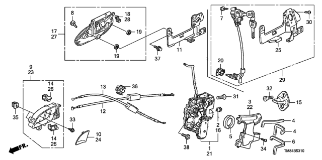 2012 Honda Insight Latch Assembly, Right Front Door Power Diagram for 72110-TM8-A01