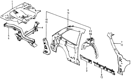 1977 Honda Accord Body Structure Components Diagram 3