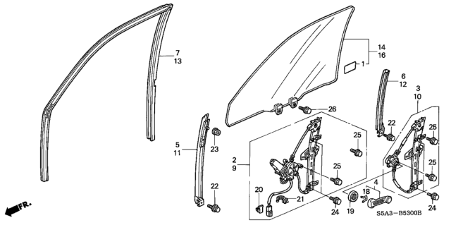 2003 Honda Civic Regulator Assembly, Right Front Door Diagram for 72210-S5A-G05
