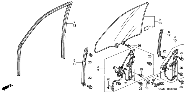 2001 Honda Civic Glass Assy., R. FR. Door (Green) Diagram for 73300-S5A-A21