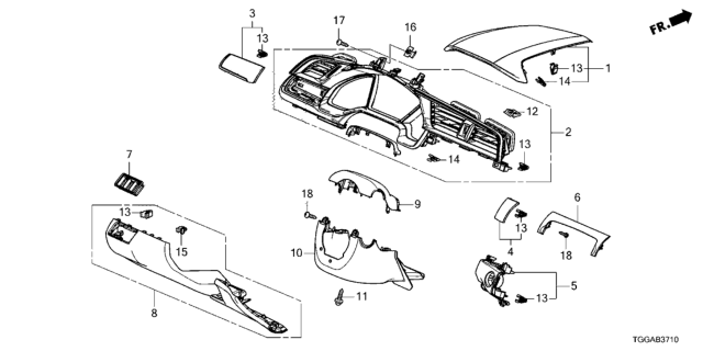 2021 Honda Civic Instrument Panel Garnish (Driver Side) Diagram