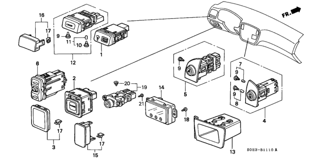 1997 Honda Civic Switch Assembly, Hazard (Black) Diagram for 35510-S01-A01ZA