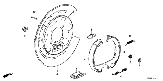 2017 Honda Ridgeline 4 Door RTL (2WD) KA 6AT Parking Brake Shoe Diagram
