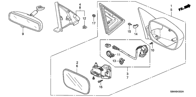 2002 Honda Accord Mirror Assembly, Passenger Side Door (Satin Silver Metallic) (R.C.) Diagram for 76200-S84-A31ZE
