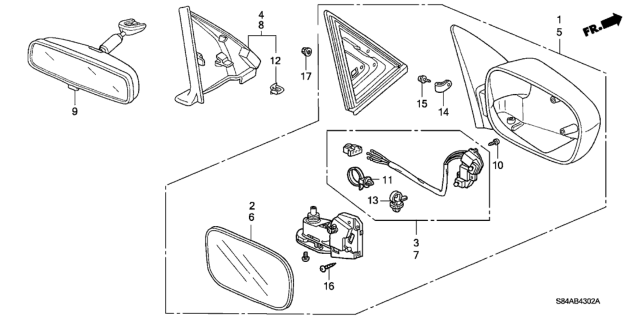 2002 Honda Accord Mirror Assembly, Driver Side Door (Firepepper Pearl) (R.C.) Diagram for 76250-S84-A31ZN