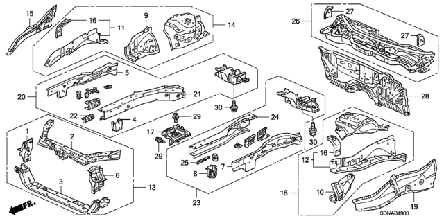 2007 Honda Accord Member, R. FR. Wheelhouse (Upper) Diagram for 60610-SDN-A01ZZ