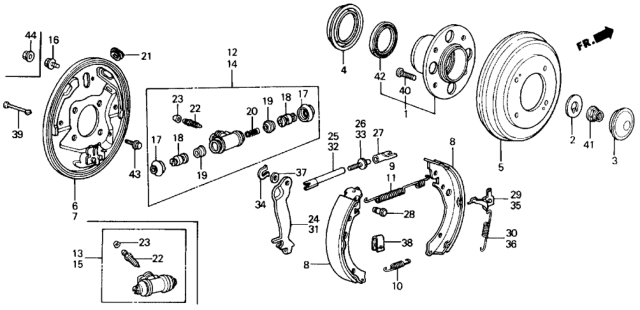 1990 Honda Civic 4 Door EX KA 4AT Rear Brake Diagram