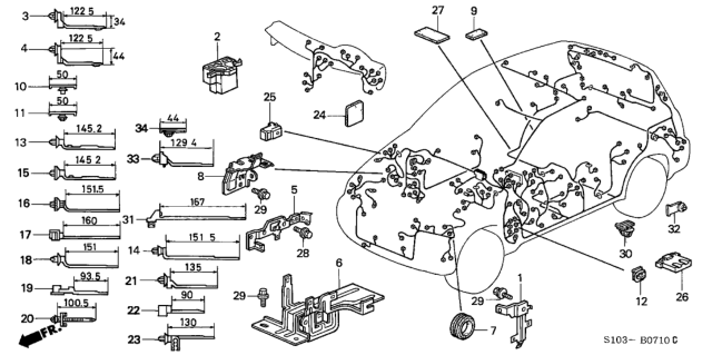 1999 Honda CR-V Clip, Wire Harness Seal Diagram for 91566-ST5-003