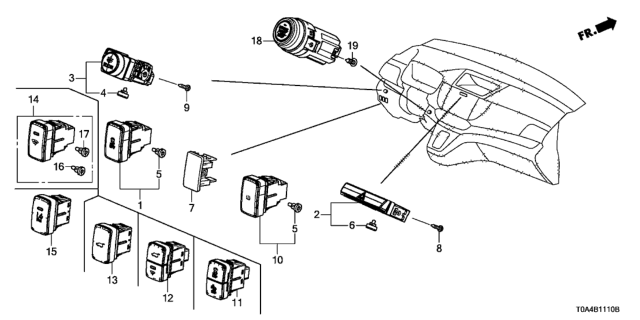 2015 Honda CR-V Switch Assembly, Hazard Diagram for 35510-T0A-003