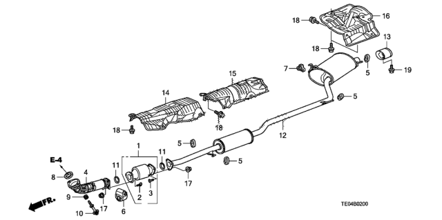 2008 Honda Accord Muffler, Exhuast Diagram for 18307-TE0-A01