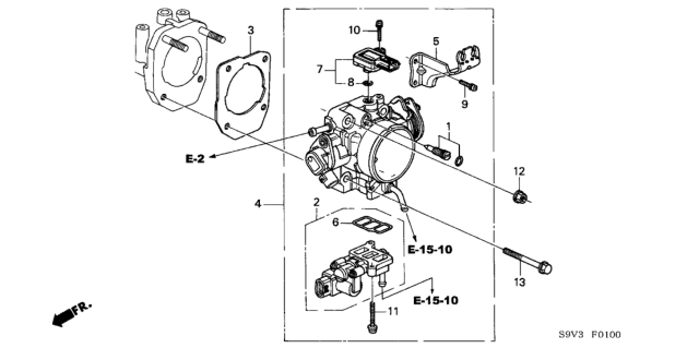 2003 Honda Pilot Throttle Body Assembly Diagram for 16400-PGK-A04