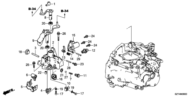 2011 Honda CR-Z MT Shift Lever - Shift Arm Diagram