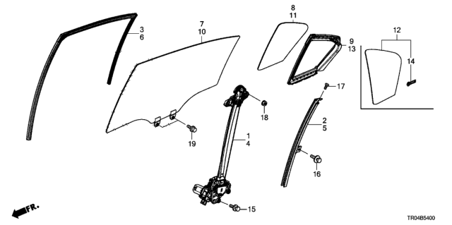 2012 Honda Civic Rear Door Glass - Door Regulator Diagram