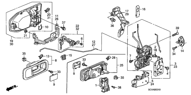 2008 Honda Element Front Door Locks - Outer Handle Diagram