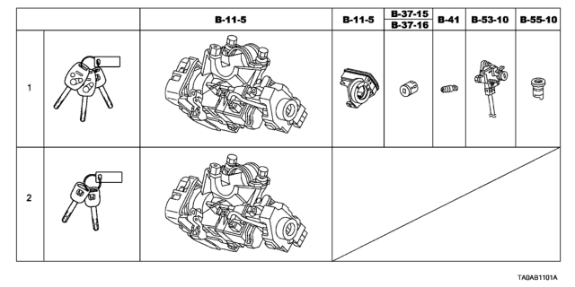 2012 Honda Accord 4 Door LX KA 5MT Key Cylinder Set Diagram