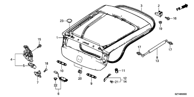 2011 Honda CR-Z Stopper, Tailgate Diagram for 74829-SZT-G00