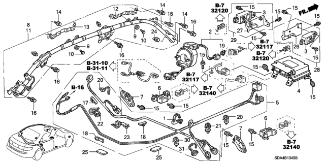 2006 Honda Accord Bracket, R. SRS Sensor Diagram for 74177-SDA-A00