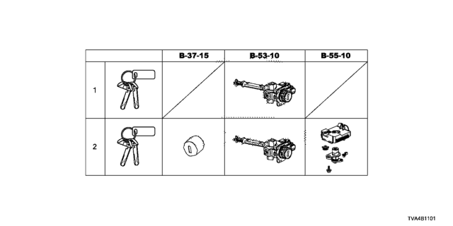 2018 Honda Accord Cylinder Set, Key Diagram for 06350-TVA-A11