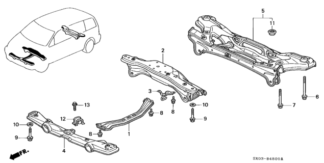 1998 Honda Odyssey 5 Door EX KA 4AT Rear Beam - Cross Beam Diagram
