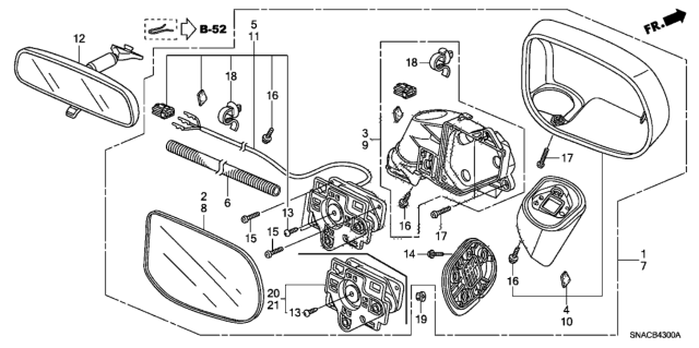 2011 Honda Civic Mirror Assembly, Driver Side Door (Taffeta White) (R.C.) (Heated) Diagram for 76250-SNE-A22ZG