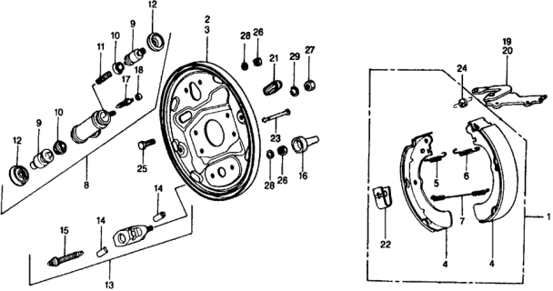 1977 Honda Civic Spring C, Brake Shoe Return Diagram for 43173-663-003