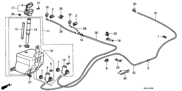 1986 Honda Accord Nozzle, Rear Windshield Washer Diagram for 76850-SE0-A01